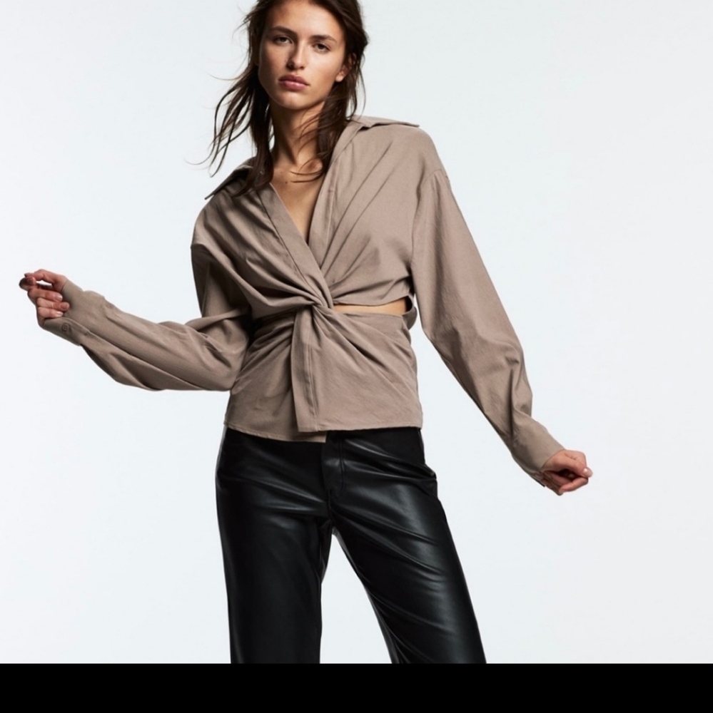 Zara Front Cut out Long Sleeve Blouse Size L